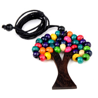Collier en bois brut naturel fait à la main, perles en bois, pendentif tressé, arbre de vie