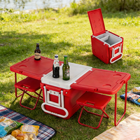 Boîte isotherme 2 en 1 avec table et chaises pliantes, ensemble de table de pique-nique portable pour le camping