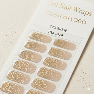 Faux ongles à presser de luxe style français, gel ombré or et nude, <span class=keywords><strong>20</strong></span> bandes, boîte fenêtrée, sans UV, pour mariée et bureau - Product Image 2