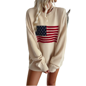 2024 dames Streetwear O cou tricoté <span class=keywords><strong>pull</strong></span> drapeau américain noël <span class=keywords><strong>pull</strong></span> avant décontracté automne hiver tricot <span class=keywords><strong>pull</strong></span> paquet unique - Product Image 4