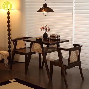 Solid Wood Balcony <strong>Dining</strong> <strong>Table</strong> with <strong>Rattan</strong> <strong>Chairs</strong> Small Coffee Tea Set for Leisure Courtyard Negotiation Stackable Storage - Product Image 6