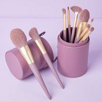 Ensemble de 9 pinceaux de maquillage professionnels pour le visage, couleur violet doux, avec logo personnalisé, poils synthétiques doux et durables, manche en plastique