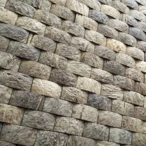 الخشب نظرة بلاط الموزاييك العتيقة جدار الفن جوز الهند قذيفة بلاط من الفسيفيساء ل حائط الخلفية