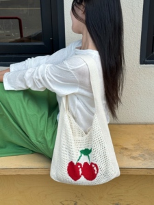 Sac fourre-tout léger pour femme, style coré<span class=keywords><strong>en</strong></span>, <span class=keywords><strong>en</strong></span> crochet, motif cerise, ouvert et portable, idéal pour l'hiver, le printemps, l'été et l'<span class=keywords><strong>automne</strong></span> - Product Image 4