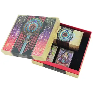Papel de cartão personalizado, luxuoso, design personalizado, duas peças, tampa rígida e base, caixa de presente de embalagem de cartão de tarô