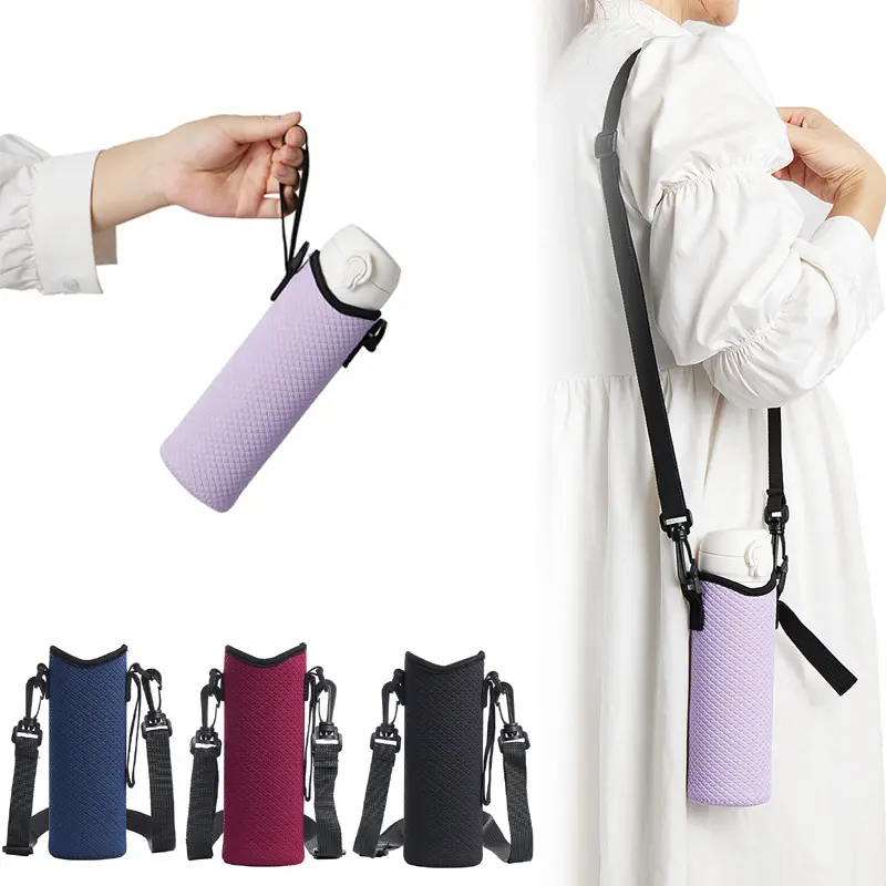 DD2565 Portable Non-slip Bottle Cover Holder Carrier with Shoulder Strap Neoprene Glass Water Bottle Sleeve Insulator Cooler