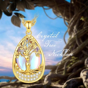 Nuova Collezione: Collana con Pendente a Goccia in Pietra Lunare Placcata <span class=keywords><strong>Oro</strong></span> 24K, Elegante Gioiello Albero della Vita a Forma di Pera, Regalo per Donne - Product Image 6