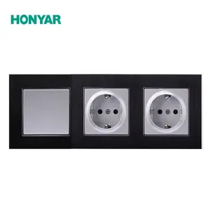 Honyar, enchufe eléctrico de la UE, salida de Alemania, Francia, Panel de aluminio, interruptor de atenuación eléctrica de pared, interruptor de 3 bandas y enchufe