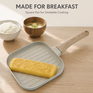 Poêle à frire japonaise en aluminium Tamago-yaki, antiadhésive, carrée, <span class=keywords><strong>mini</strong></span>, pour omelettes et petit-déjeuner, avec poignée en bois, compatible four - Product Image 6
