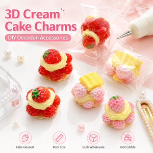 คาโบชองเค้กครีมสตรอว์เบอร์รี 3 มิติ ขายส่ง ของตกแต่งขนมหวานปลอม DIY กาววิปครีม อุปกรณ์ตกแต่งเดโคเดน - Product Image 1