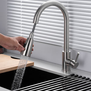 حنفية مياه مطبخ قابلة للسحب قابلة للتخصيص مع صنبور حوض صحي من الفولاذ المقاوم للصدأ ، خلاطات مطبخ باردة ساخنة من النيكل المصقول - Product Image 2