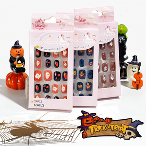 24 pièces <span class=keywords><strong>halloween</strong></span> couverture complète portable presse ongles longs Art gratuit autocollant pointe portant des outils fausse <span class=keywords><strong>manucure</strong></span> - Product Image 3