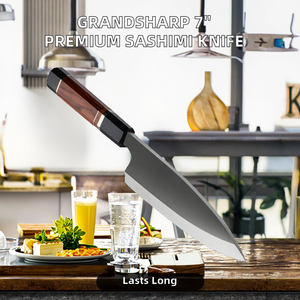 Grandsharp 7 ''Premium Couteau de chef japonais Sashimi Deba Sushi Poisson Couteau à <span class=keywords><strong>saumon</strong></span> avec corne de buffle noire et manche en bois de fer du désert - Product Image 2