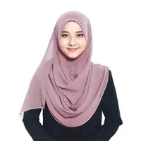 Herrnalise Hijab Double Loop Slip On Scarf Pull Over Crepe Convenient Shawl  Headscarf 