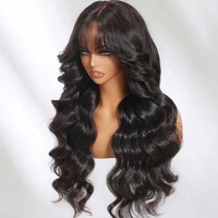 Produits Phares 2024 Perruque Lace Frontale Onde Corporelle 3D Moelleuse avec Frange et Dégradés, Prête à Porter Sans Colle, Cheveux Humains