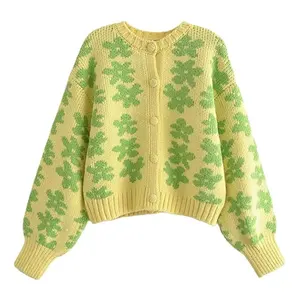 Suéter de punto de Jacquard Floral suelto para <span class=keywords><strong>mujer</strong></span> de fábrica, cárdigan de <span class=keywords><strong>mujer</strong></span>, suéteres y cárdigans abotonados de manga larga <span class=keywords><strong>Vintage</strong></span> para <span class=keywords><strong>mujer</strong></span> - Product Image 1
