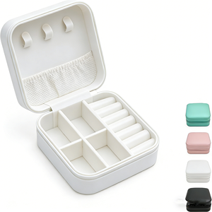 <b>Mini</b> Square PU Leather Zipper Closure Travel Jewelry Organizer Portable Earring <b>Storage</b> Case Compact Jewelry <b>Box</b> for Women - Product Image 1