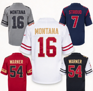 Collection de maillots de football NFL pour hommes - Stroud # 7, Warner # 54, Montana # 16, Plusieurs coloris, vue de dos - Product Image 1
