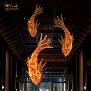 Lampadario a sospensione LED personalizzato in legno a forma di pesce, regolabile in altezza, creativo, stile Boho, per sala da pranzo - Product Image 1