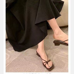 Sandalias de verano de una sola tira de seda satinada, sandalias de tacón alto estilo europeo, elegantes y modernas sandalias de tacón grueso para mujer - Product Image 5