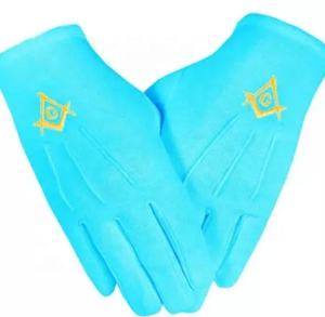 Guantes masónicos de uso diario Regalia 100% de algodón con cuadrado bordado dorado y emblema de brújula Color rojo - Product Image 2