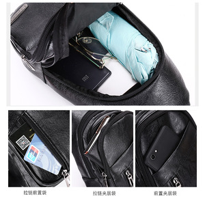 Sac bandoulière en cuir PU pour homme, sac de poitrine avec plusieurs poches pour usage quotidien, collection Printemps 2025, couleur unie noir, marron, kaki - Product Image 4