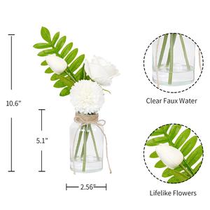 Boules <span class=keywords><strong>de</strong></span> chrysanthème <span class=keywords><strong>rose</strong></span> tulipe blanche fleurs artificielles dans un vase avec fausse <span class=keywords><strong>eau</strong></span> pour la remise des diplômes fête des mères décoration du nouvel an - Product Image 6