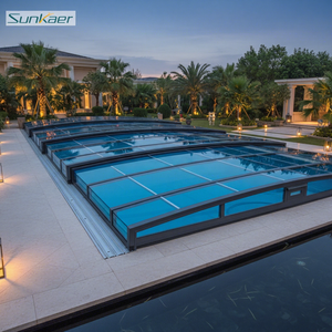 Couverture de <span class=keywords><strong>piscine</strong></span> rétractable DIY, abri résidentiel, couverture automatique électrique en polycarbonate, couverture solaire triangulaire pour villa extérieure - Product Image 6