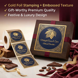 Étiquette de <span class=keywords><strong>chocolat</strong></span> personnalisée en feuille d'or de luxe, autocollant en papier foncé gaufré pour l'emballage de boîtes cadeaux de truffes et de bonbons artisanaux - Product Image 1