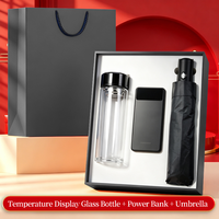 Ensemble cadeau toutes saisons : Bouteille légère en verre cristal + Batterie externe + Parapluie – Essentiel pour les voyages d'affaires et cadeau d'entreprise pour invités