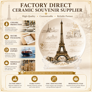 Platos y Vajillas de Cerámica con Diseño de la Torre Eiffel, Recuerdos de París, Francia, Platos de Porcelana Personalizados, OEM, ODM, Venta al Por Mayor - Product Image 6
