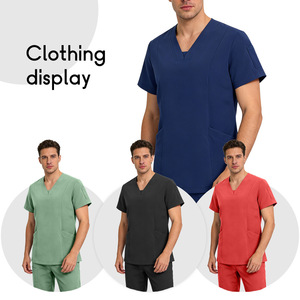 Men's <b>Scrub</b> Set <b>Blue</b> V-Neck Short Sleeve Pants Moisture Wicking Hospital Uniform Workwear - Product Image 2