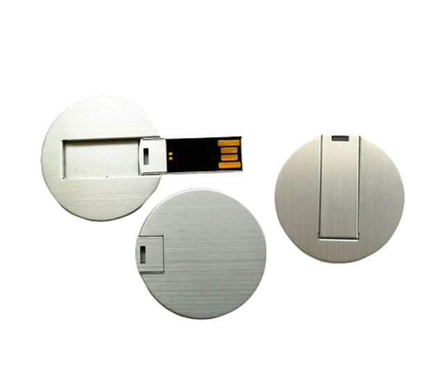 Mini Round Card Shape Metal USB 2.0 Flash Drive 16GB Free Laser Engraved Logo Cheap Promotional Pen Drive