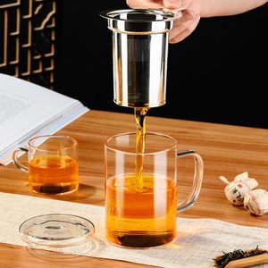 Tazas de vidrio transparente de 450Ml y 350ml, Infusor de té grueso, taza de té de vidrio con infusor y tapa para remojar hojas sueltas florecientes - Product Image 2