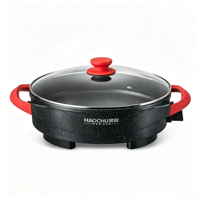 Poêle à pizza électrique grande taille 40/44 cm, multifonctionnelle, en aluminium moulé sous pression, revêtement antiadhésif marbré, casserole peu profonde