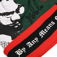 Bonnet en tricot acrylique chaud d'hiver avec logo personnalisé, style hip-hop streetwear, broderie citation célèbre et portrait d'activiste