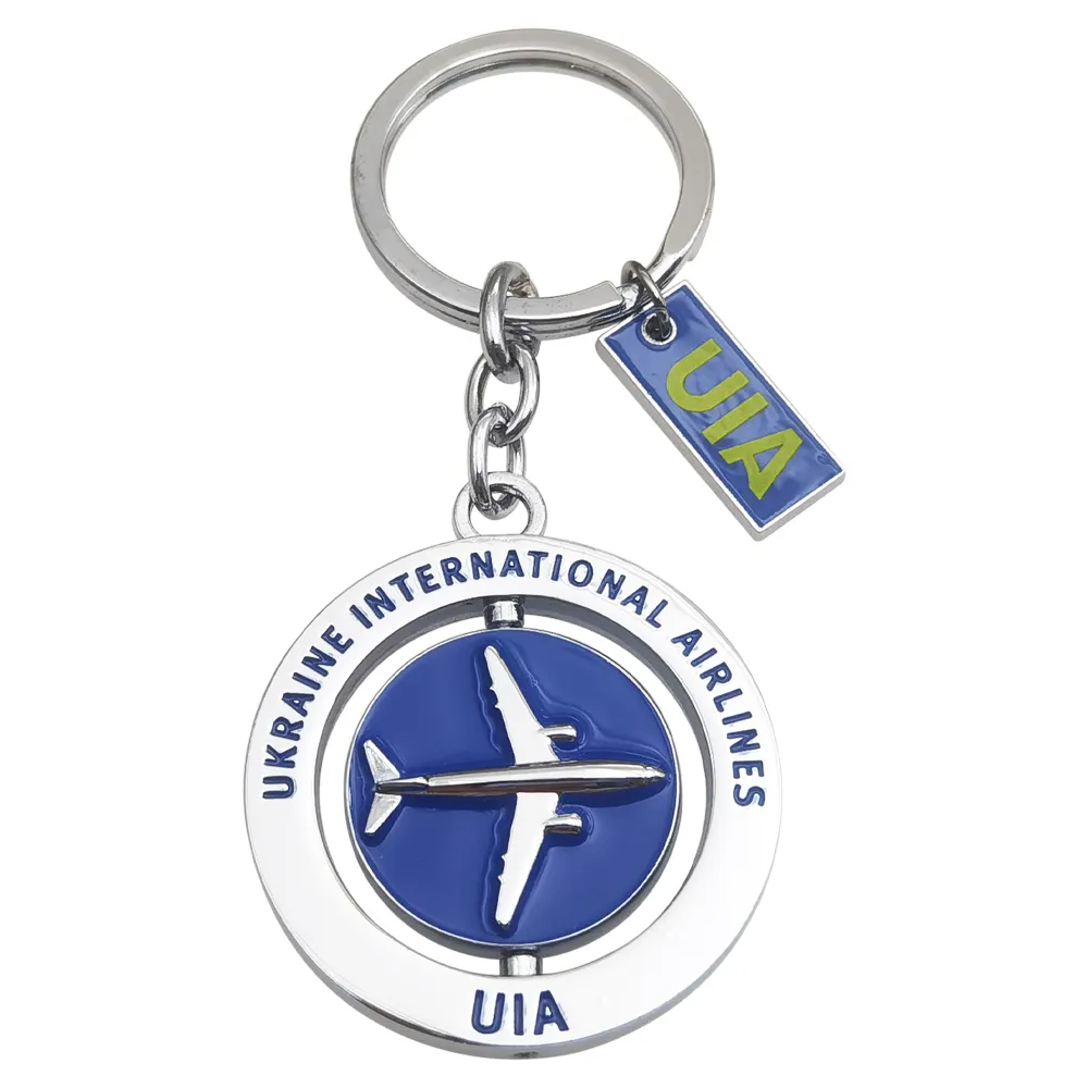 Custom UIA Metal 3D Plane Embossment Model Key ring Luxury Civil Airliner Airplane Keychain Ukraine International Airlines Gift