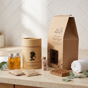 Boîte en carton kraft brun biodégradable, logo imprimé sur mesure, emballage écologique pour coffrets cadeaux de produits de bain et de soin - Product Image 3
