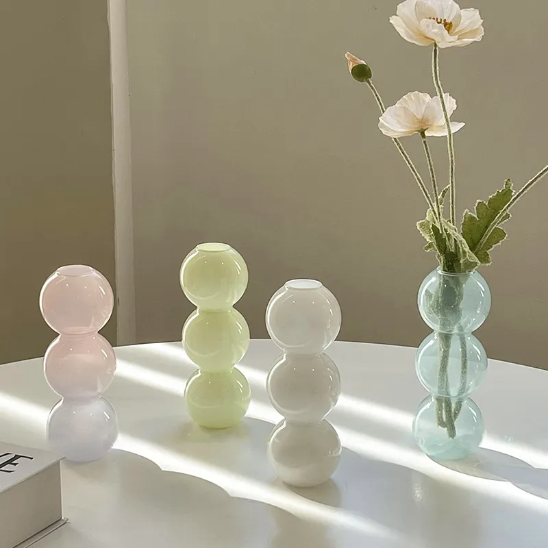 Mini floreros de cristal de burbujas transparentes pequeños y coloridos modernos, decoración del hogar, jarrón de decoración del hogar