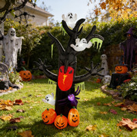 Arbre hanté gonflable d'Halloween pour l'extérieur avec effets lumineux de feu et fantômes, décoration de jardin gonflable avec lumières LED intégrées