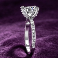 Bague de fiançailles et de mariage minimaliste en argent sterling 925 de 6,5 mm, certifiée GRA, couleur D, moissanite ronde à 4 griffes, passe le testeur de diamant