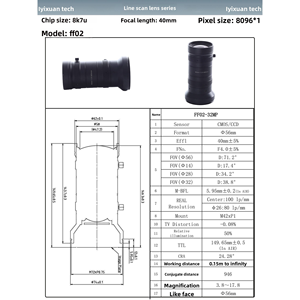 Objectif de numérisation linéaire haute <span class=keywords><strong>définition</strong></span> YXFF02, F4.0, longueur focale 40 mm, verre M72, 8096x1 pixel, caméra de vision industrielle ultra-HD - Product Image 6