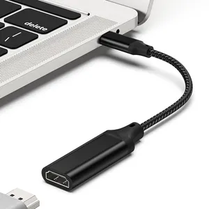 Adaptor USB Tipe C pria ke HDMI wanita, (4K @ 60Hz), USB-C HDMI tipe-c kepang aluminium untuk perangkat proyektor komputer HDTV