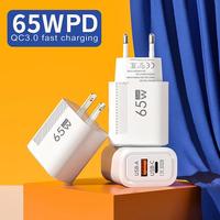 Chargeur de téléphone portable 65W avec prise EU/US, boîtier poli, 1USB+2PD, adaptateur secteur 5V2A, tête de charge rapide multi-ports PD Type C