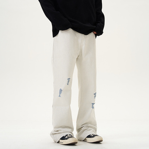 High Street Wash Branco <span class=keywords><strong>Jeans</strong></span> Retos Homens de Alta Qualidade Casual Rasgado Moda <span class=keywords><strong>Jeans</strong></span> <span class=keywords><strong>Jeans</strong></span> Custom Men Baggy Designer <span class=keywords><strong>Jeans</strong></span>