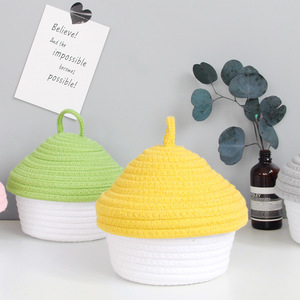 <span class=keywords><strong>Panier</strong></span> de rangement tendance en corde de coton tressée avec couvercle anti-poussière, multi-usage, fait main, <span class=keywords><strong>pour</strong></span> bureau et entrée, <span class=keywords><strong>pour</strong></span> clés et bijoux - Product Image 1