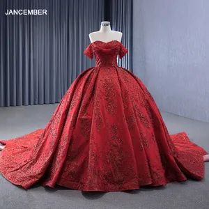 Jancember女士派对加大码公主奢华复古亮片长蕾丝红色连衣裙女士派对晚宴优雅