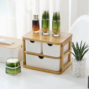 Bamboo Fiber <b>Storage</b> Rack 2 Tier <b>Drawer</b> Organizer Desktop Cosmetic <b>Storage</b> Box Rectangle Standing Type Neatening <b>Storage</b> - Product Image 4