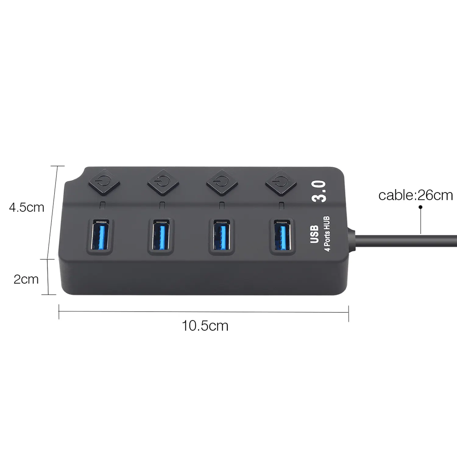 Adaptador de corriente de 4 puertos USB 3,0 Hub 5Gbps con interruptor LED, divisor USB, para ordenador portátil, PC, periféricos de ordenador, EE. UU./UE