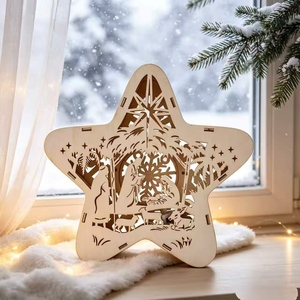 Étoile <span class=keywords><strong>de</strong></span> Noël en bois avec lumière LED, scène <span class=keywords><strong>de</strong></span> la Nativité découpée au laser, décoration <span class=keywords><strong>de</strong></span> table 3D, 22 cm, décoration <span class=keywords><strong>de</strong></span> maison pour les fêtes - Product Image 2